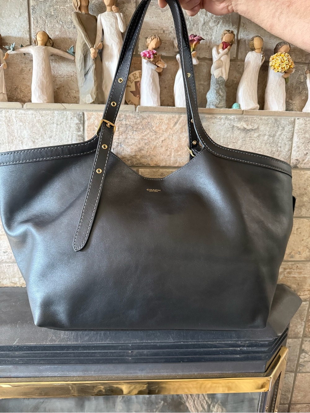 Coach Black Leather Gramercy Tote with Gold-Tone Hardware